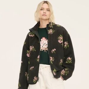 Woolrich X Target Floral Olive Green Zip Up Fleece Jacket